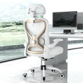 Ergonomic Office Chair for Back & Neck Pain Relief, Virgin Foam Seat, 2D Adjustable Lumbar & 3D Headrest, Tilt & Rock for Relaxation, Ideal for Long Sitting Comfort, White/Gold