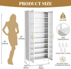 9-Tier Large Metal Shoe Storage Cabinet with Fluted Acrylic Doors & 8 Adjustable Shelves, Holds 27-36 Pairs, 67" Tall Shoe Organizer Rack for Entryway, Hallway, Cloakroom (White)