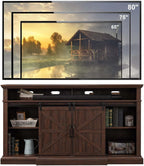 Farmhouse TV Stand for 80 Inch TVs, 37.4"Tall Entertainment Center w/Storage Cabinets and Sliding Barn Door, Media Console Cabinet w/Soundbar & Adjustable Shelves for Living Room, 70 inch (Brown)