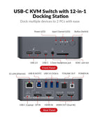 AV Access Docking Station Dual Monitor  KVM Switch 2 Monitors 2 Computers (Laptop & Desktop)  USB-C Charge & Ethernet for Laptop  EDID  4K@60Hz Dual HDMI Output  120W Power Adapter  5xUSB  Audio  SD