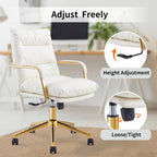 Leather Home Office Desk Chair, Executive Comfy Desk Chair with Support Armrests, Swivel Wheels, Height Adjustable, Mid Back, 360 Swivel, Computer Chair for Office Room, White