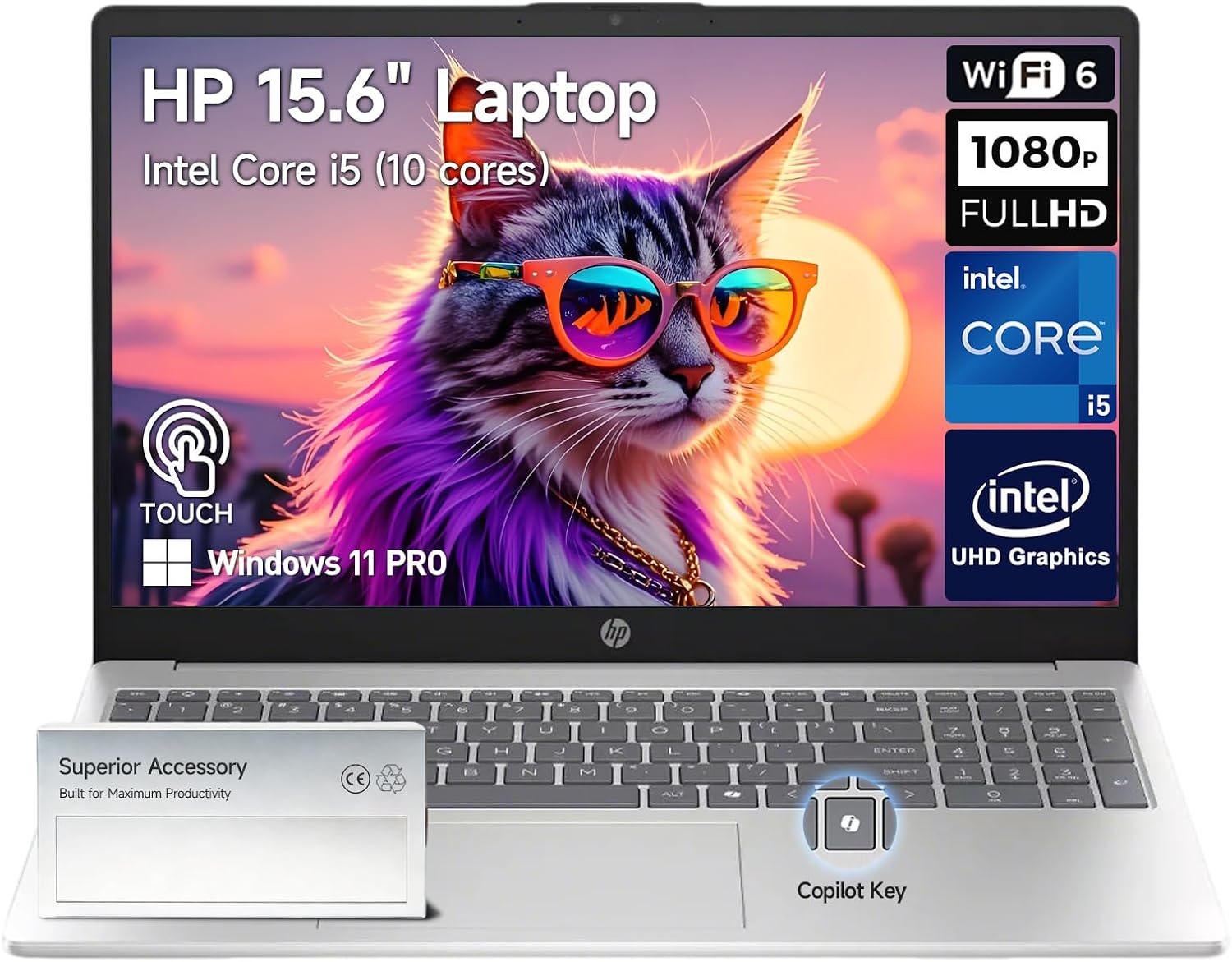 HP 15 Inch Touchscreen Laptop Computer  15.6" FHD IPS Touch Screen Students&Business Laptop  13th Gen Intel 10-Core i5 (> i7-1255U)  Windows 11 Pro  Copilot Key  Number Pad  Silver|8GB RAM 512GB SSD