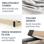 King Size Platform Bed Frame with Geometric Upholstered Headboard, Noise Free, Wooden Slats Support, No Box Spring Needed, Easy Assembly, Light Grey, Linen