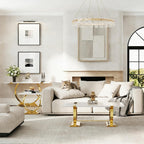 Asday 2 Pieces Modern Living Room Table Set, Wood Coffee Table and Console Table with U-Shape Golden Metal Frame, White and Gold