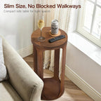 Wooden Drink Table, Pedestal Round End Table, Walnut Brown Nightstand Accent Tables, Small Side Tables for Living Room Plant Stand, Bedroom, 12" x 24"