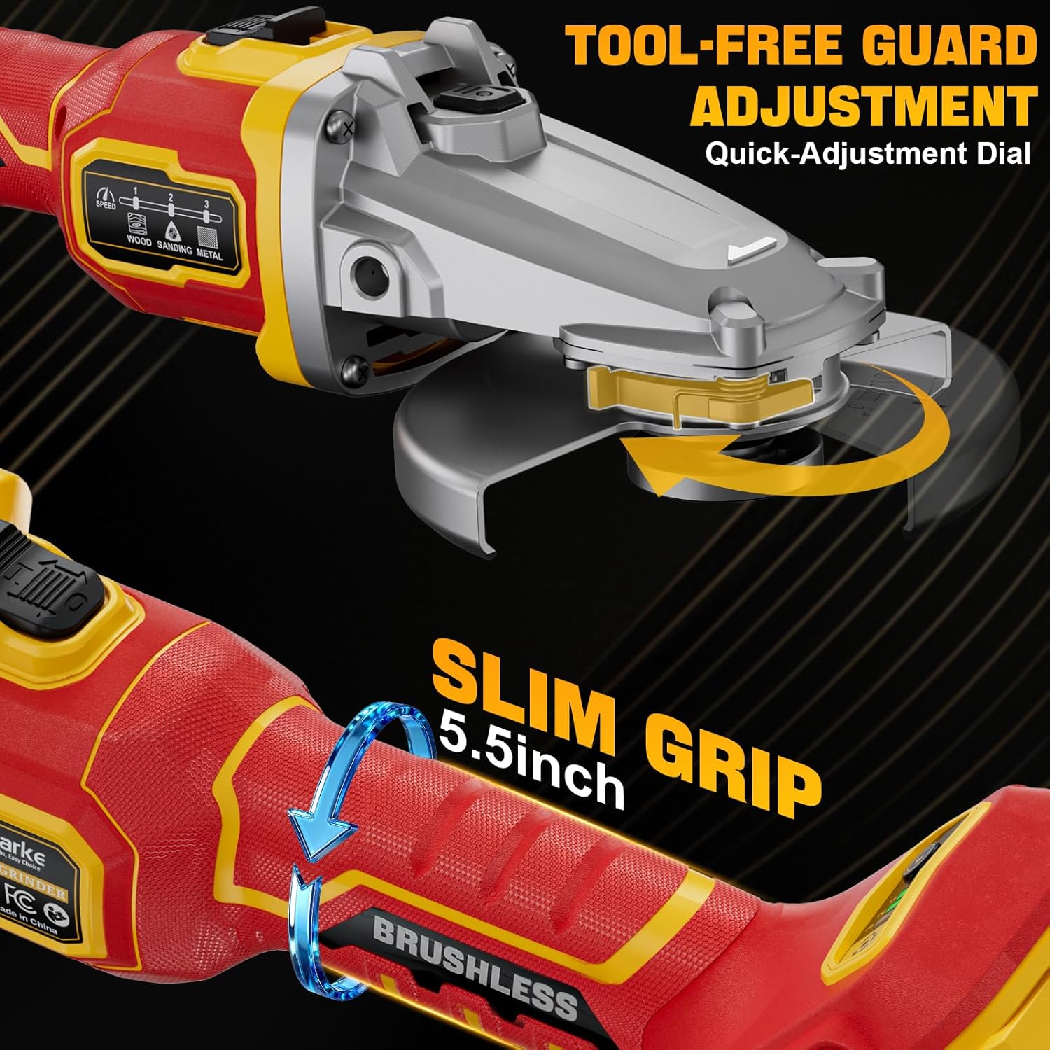 Ecarke Flathead Angle Grinder Compatible with DeWalt 20V Battery, 4-1/2" to 5",11000RPM, Anti-Vibration & Gyroscope Safety System,Tool-Free Guard, Angle Grinder for Tight Spaces Grinding (Tool Only)