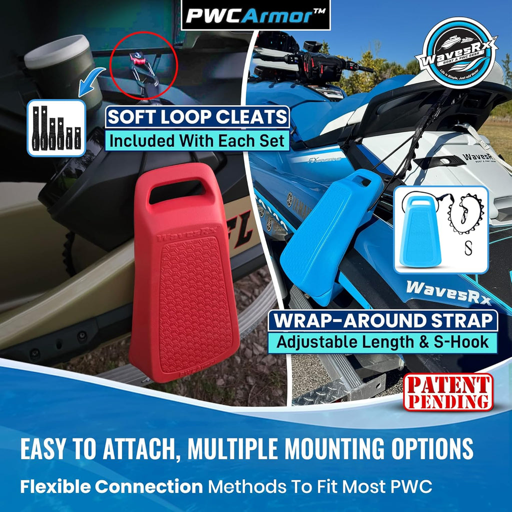 WavesRx PWCArmor Jet Ski Fenders (2 Pack), EVA Foam PWC Dock Bumpers for Docking, Interlocking Fender System with Soft Loop Cleats, Compact Storage for Sea-Doo, Yamaha WaveRunner & Kawasaki Jet Ski