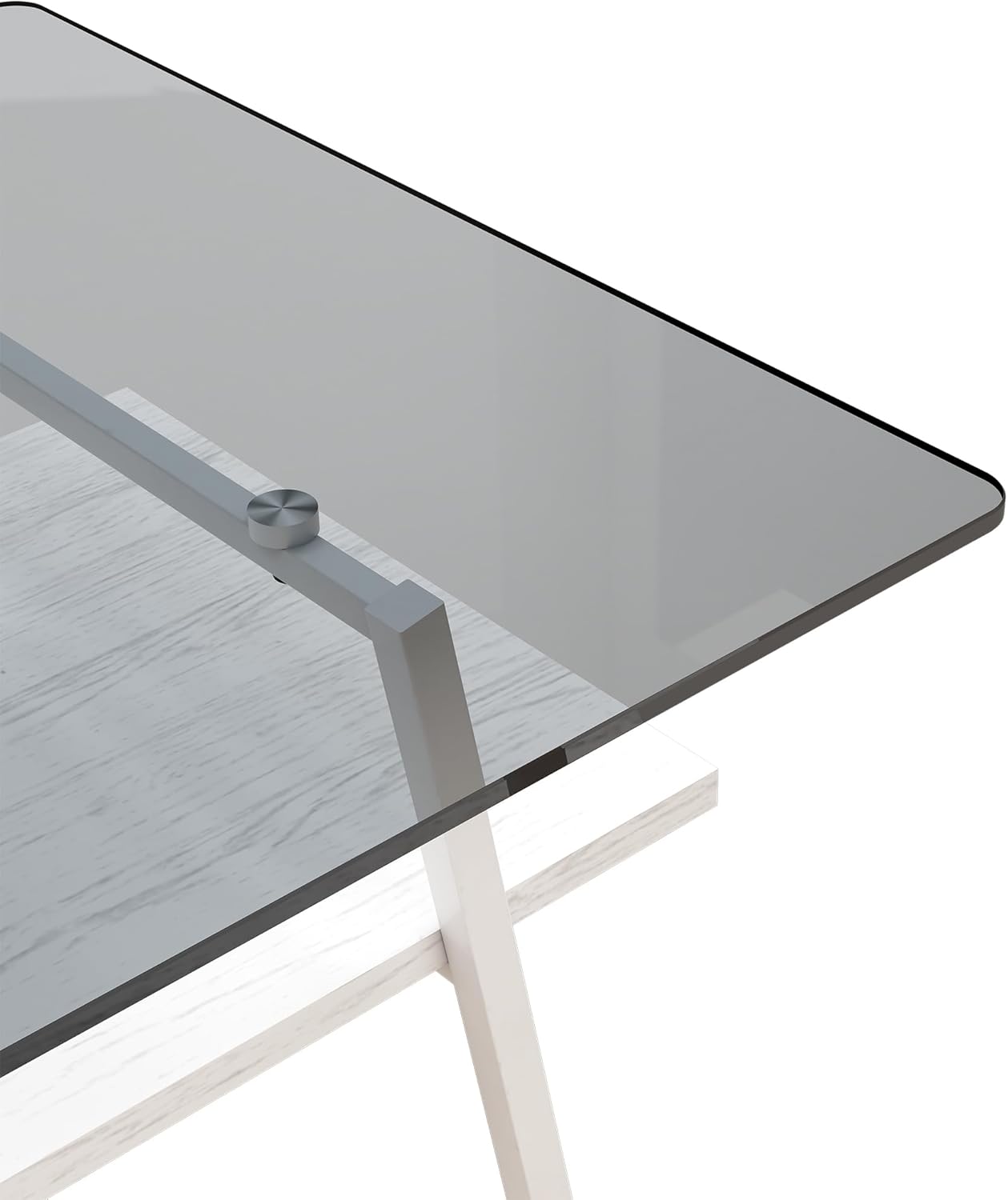 Casaphoria Modern Rectangle Coffee Table for Living Room, 2-Tier Center Table with Gray Tempered Glass Top, White Wooden Shelf & Metal Legs, 38.6 Inch, Gray/White