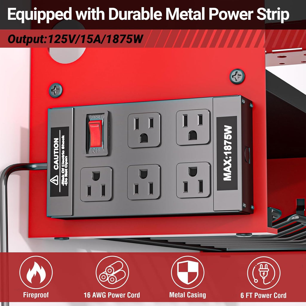 YYR Power Tool Organizer Wall Mount with Charging Station, Cordless Tools Hanger and Battery Storage Rack for Garage Organization, Heavy Duty Drill Holder Shelf Build in Metal Power Strip - Red