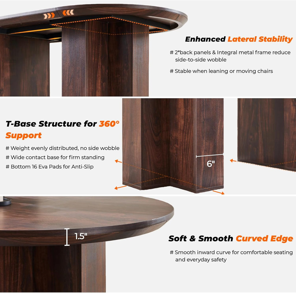 OKD 63 Inch Modern Wood Oval Dining Table for 4-6, Dining Room Table with Stable T-Shaped Base & Metal Frame & Thick Tabletop, Sturdy Kitchen Table for Dinner Room, Kitchen, Gathering, Dark Walnut