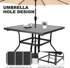 NUU GARDEN 37" Outdoor Patio Table, 4 Person Steel Slat Square Dining Table with 1.57" Umbrella Hole, Slatted Top and Powder Coated Iron Frame for Patio, Garden and Balcony, Black