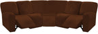 ULTICOR 7-Piece L Shape Sectional, Velvet Stretch Reclining Couch Covers for Sofa, Thick, Soft, Washable (Chocolate, 5 Seat Recliner Cover)