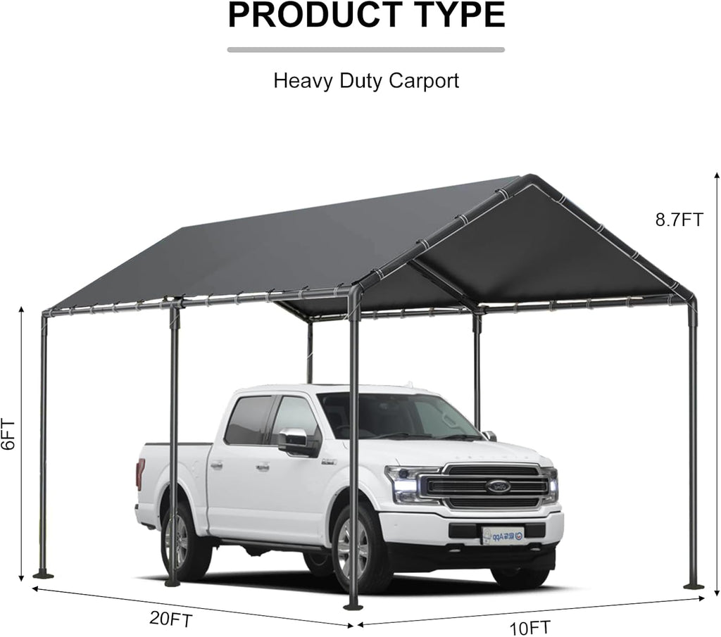 10x20 FT Heavy Duty Carport Car Tent Car Canopy Storage Shed,Portable Garage Party Tent,Portable Garage All-Season Tarp for Car,Truck,SUV,Party (Grey)