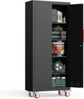 Kelueo 71" H Garage Storage Cabinet with Wheels,Metal Cabinets with 4 Adjustable Shelves and 2 Locking Doors for Garage,Home,Office,Shop,Black