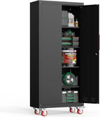 Kelueo 71" H Garage Storage Cabinet with Wheels,Metal Cabinets with 4 Adjustable Shelves and 2 Locking Doors for Garage,Home,Office,Shop,Black