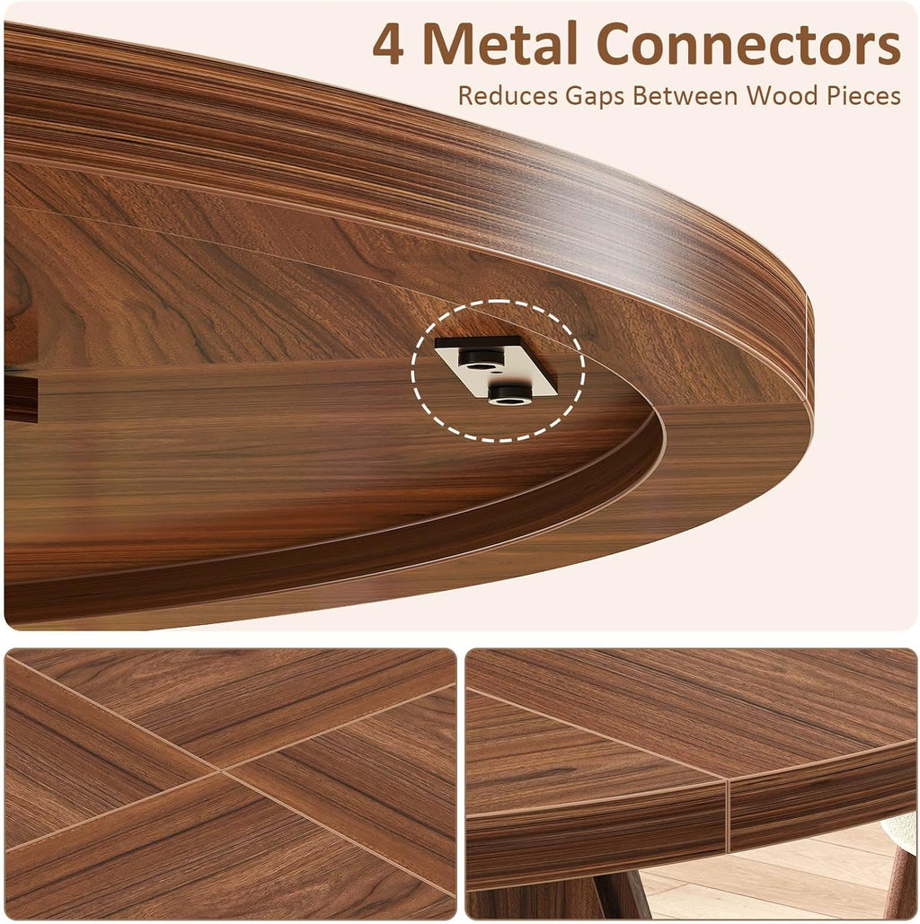 LVB Round Dining Table for 4-6, Mid Century Modern Walnut Circle Dinner Table, Brown Wood Pedestal Kitchen Table with Wooden Base for Dining Room, Kitchen, Living Room, 43 inch