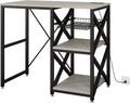 METYERRY Kitchen Bakers Rack with Power Outlet,Mini Fridge Cabinet with Mesh Basket, Mini Fridge and Microwave Table with Storage for Office,Kitchen,Living Room,Coffee Bar,Patio,Greige