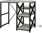 METYERRY Kitchen Bakers Rack with Power Outlet,Mini Fridge Cabinet with Mesh Basket, Mini Fridge and Microwave Table with Storage for Office,Kitchen,Living Room,Coffee Bar,Patio,Greige