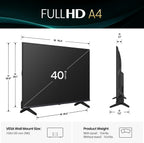 Hisense 40-Inch Class A4 Series FHD 1080p Smart Fire TV (40A4NF, 2025 Model) - DTS Virtual: X, Slim Bezel Design, Alexa Built in, Streaming TV, Black