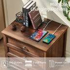 Farmhouse Nightstand Set of 2 with Charging Station, 24" Wide End Table with 3 Drawers,Dresser for Bedroom,Bed Side Table Chest of Drawers Cabinet,Wood Brown Night Stand for Living Room