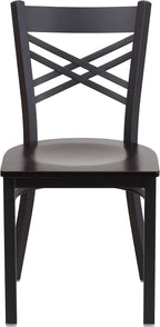 Flash Furniture 2 Pack HERCULES Series Black ''X'' Back Metal Restaurant Chair - Walnut Wood Seat