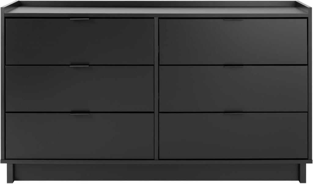 Prepac Simply Modern 6-Drawer Double Dresser for Bedroom, Chest of Drawers, Modern Bedroom Furniture, 52.5” wide x 16” deep x 29.5” tall, Black