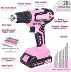 FASTPRO 232-Piece Pink Tool Set with Drill, 20V Cordless Drill Driver and Home Tool Set, Pink Drill Set for Women, Lady's Repairing Kit with 12-Inch Storage Bag, Pink