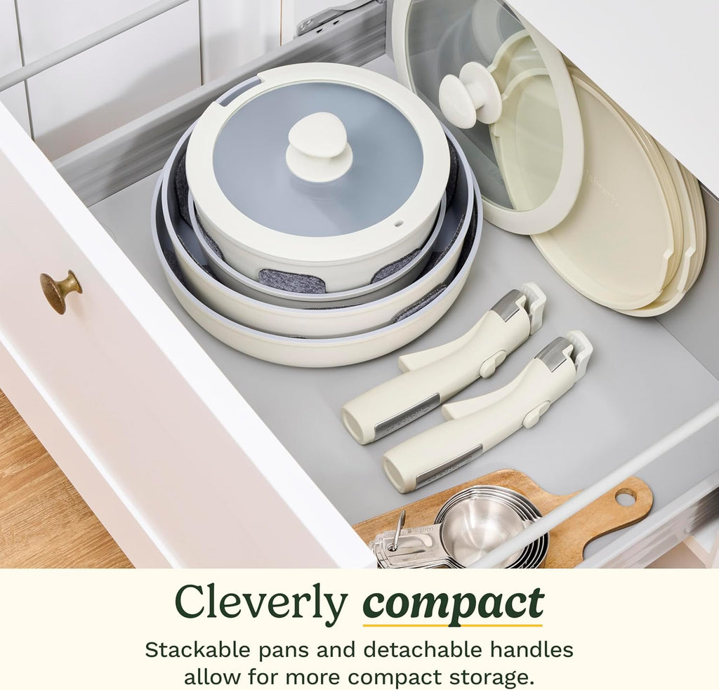 Cuisinart 13-Pc ClickSmart Nonstick Detachable Handle Ceramic Cookware, Pots and Pans Set, Stackable Space-Saving Design, Compatible with All Stovetops, Induction & Oven Safe, PURELYCERAMIC
