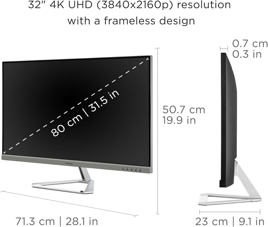 ViewSonic VX3276-4K-MHD 32 Inch 4K UHD Monitor with Ultra-Thin Bezels  HDR10 HDMI and DisplayPort for Home and Office
