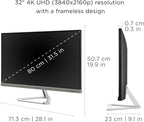 ViewSonic VX3276-4K-MHD 32 Inch 4K UHD Monitor with Ultra-Thin Bezels  HDR10 HDMI and DisplayPort for Home and Office