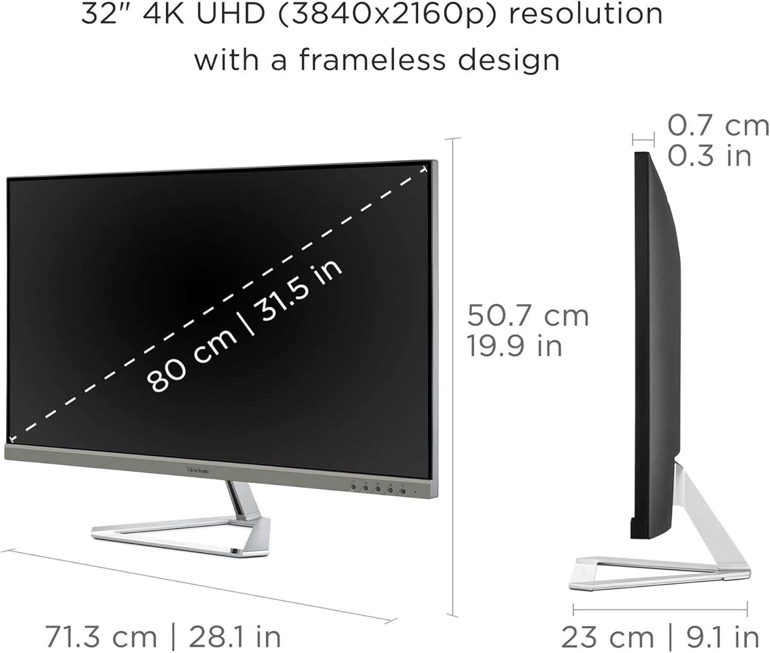 ViewSonic VX3276-4K-MHD 32 Inch 4K UHD Monitor with Ultra-Thin Bezels  HDR10 HDMI and DisplayPort for Home and Office