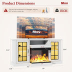 MXV 59'' Fireplace TV Stand, Farmhouse Entertainment Center with 3 Sided Glass TV Stand, Modern Media Console Table with Storage Drawers & Cabinets with LED Flame and Lights for Living Room, White
