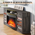 AMERLIFE 70" Farmhouse Fireplace TV Stand with 36'' Curved Electric Fireplace, LED Media Console with 2 Drawers & Adjustable Shelves, Fits 80'' TVs, Wash Gray