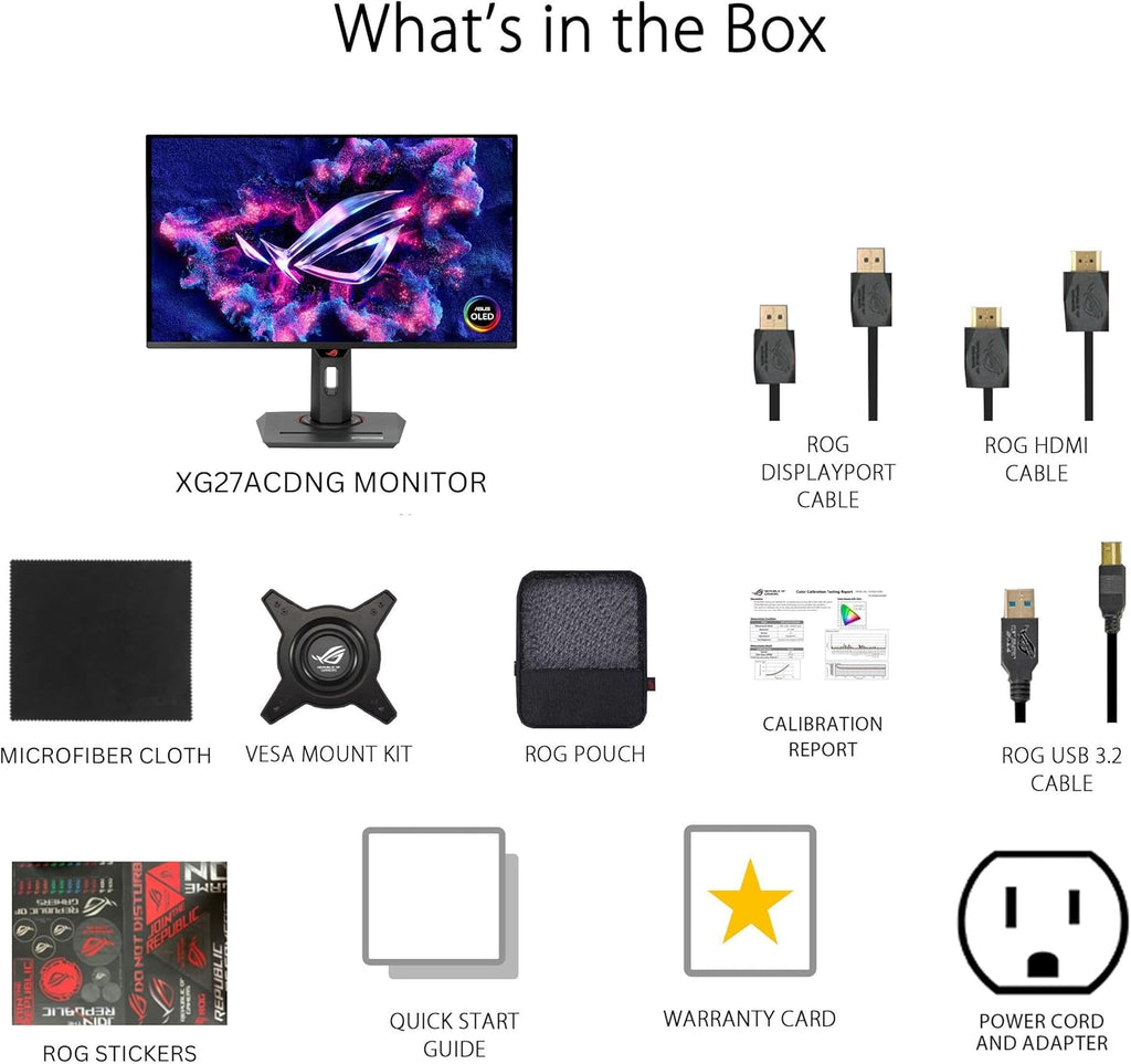 ASUS ROG Strix 26.5” 1440P QD-OLED Gaming Monitor (XG27ACDNG) -QHD (2560x1440)  360Hz  0.03ms  Custom Heatsink  OLED Care+  G-SYNC Compatible  99% DCI-P3  DisplayWidget  AI Gaming  3yr Warranty