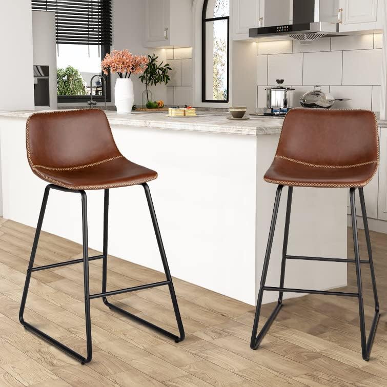HeuGah Bar Stools, 30" Bar Height Stools Set of 4,Faux Leather Bar Stools with Back, Industrial Bar Height Barstool with Metal Legs Modern Counter Stool for Kitchen Island