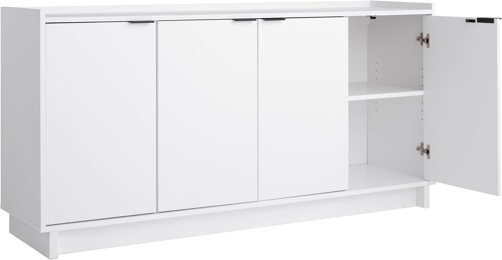 Prepac Simply Modern 4 Door Console Table with Storage, White Storage Cabinet with Doors and Shelves, Sideboard Storage Cabinet 60" W x 30" H x 16" D, WCBG-1820-1