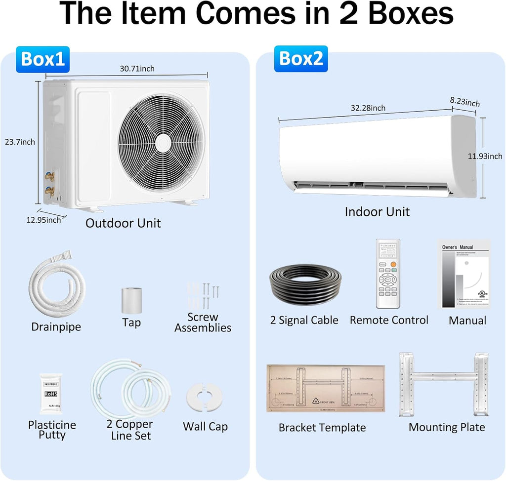 12000 BTU Mini Split Air Conditioner & Heater 19 SEER2 115V Energy Efficient Ductless Inverter 1 Ton Cools Up to 550 Sq. Ft, with Pre-Charged Condenser, Heat Pump & Installation Kit
