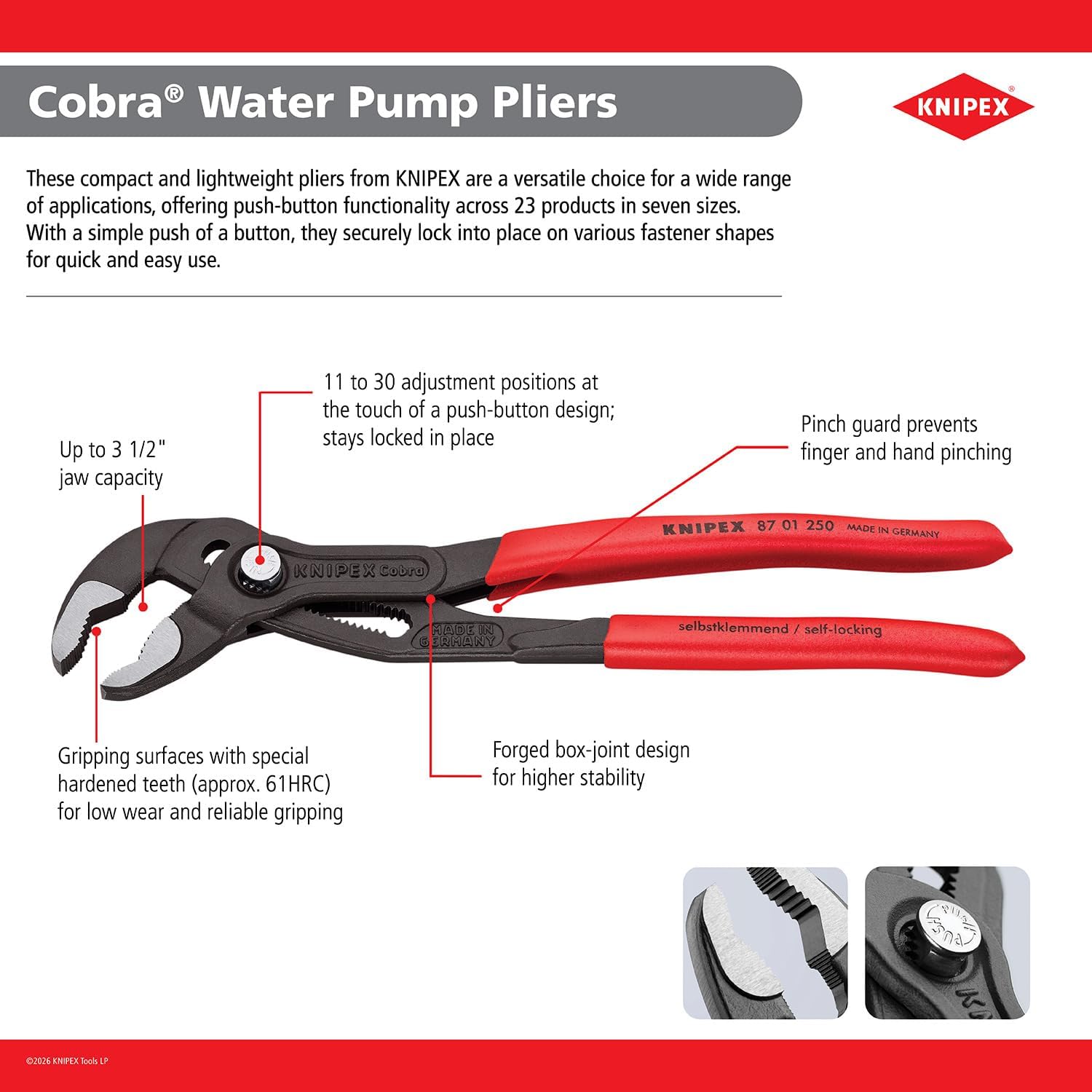 KNIPEX Tools Cobra Water Pump Pliers, XL, 16 inch, red