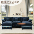 108" U Shaped Couch, Modular Sectional Sofa, 3-Seater Comfy Cloud Couch, Set of Modular Pieces with Movable Ottoman, Deep Seat Couches for Living Room, Chenille, Navy