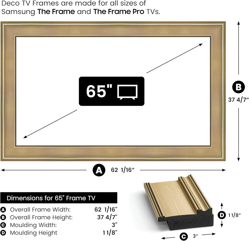 Champagne 65" Premiere Deco TV Frame - Compatible ONLY with Samsung The Frame TV and Pro TVs (Fits 2021-2026  LS03A  LS03B LS03C LS03D LS03FA LS03FW)