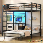 DICTAC Bunk Bed with Desk,Led Lights and Charging Station Twin Over Twin Bunk Beds with Storage Drawers and Shelves,Metal L-Shaped Kids bunk Bed with Safety Guardrail&Ladder,No Box Spring Needed,Black