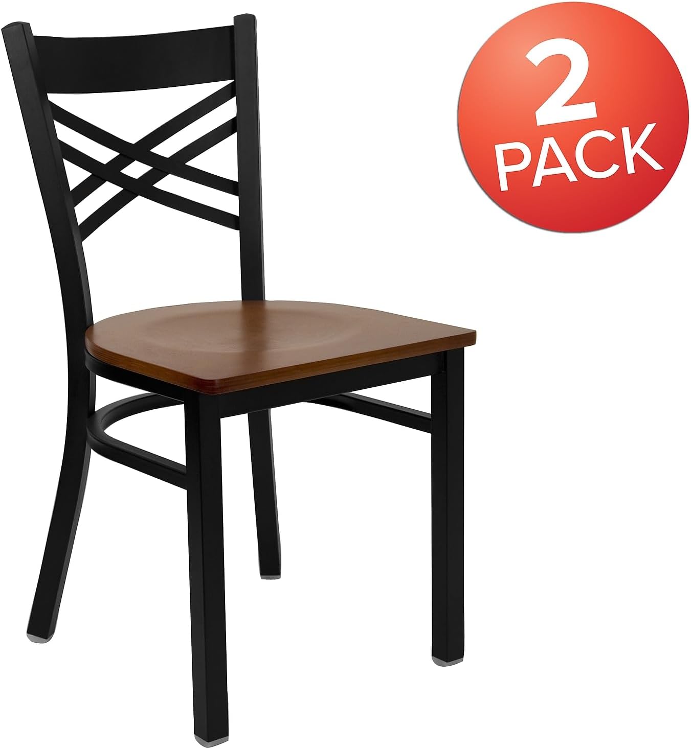 Flash Furniture 2 Pk. HERCULES Series Black ''X'' Back Metal Restaurant Chair - Cherry Wood Seat