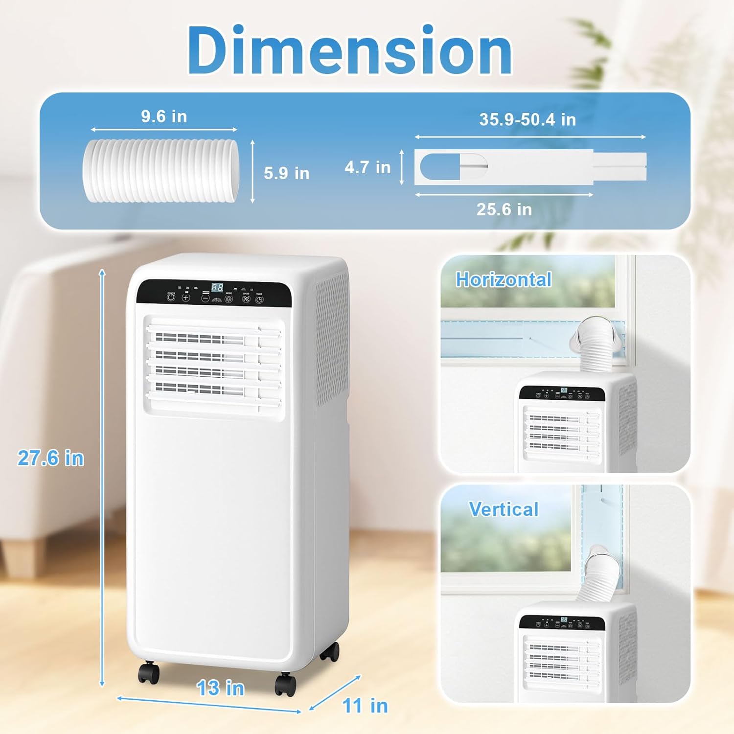 Erivess 8,000 BTU Portable Air Conditioner, 3 in 1 AC Unit with Built-in Cool, Dehumidifier & Fan Modes for Room up to 400sq.ft, with Remote Control, 24 Hour Timer, Installation Kits