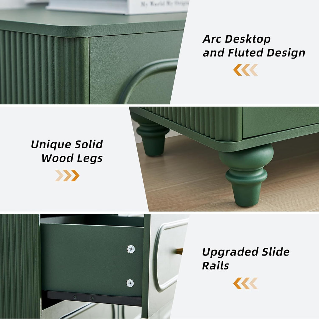 ORRD 12 Drawer Fluted Dresser for Bedroom, Mid Century Modern Chest of Drawers, Wood Storage Small Dresser Organizer for Bedroom Living Room Hallway Closet, Green
