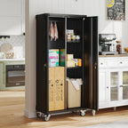 DUMOS 72" Metal Garage Storage Cabinet with Wheels, Tall Rolling Steel Tool Cabinet with Adjustable Shelves and Locking Doors, Lockable File Cabinet for Garage, Home, Office, Warehouse, Black
