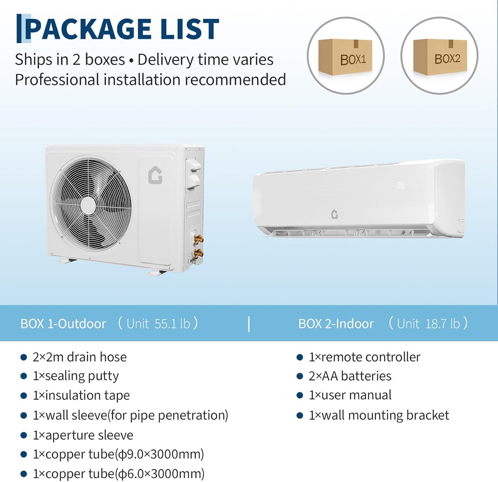 Air Conditioner Split Unit, 12,000 BTU All-Seasonal AC, SEER2 19, 115V, Sleep Mode, Auto Shut-Off, Timer Function, Energy Star Certificated, for Room Up 750 sq ft
