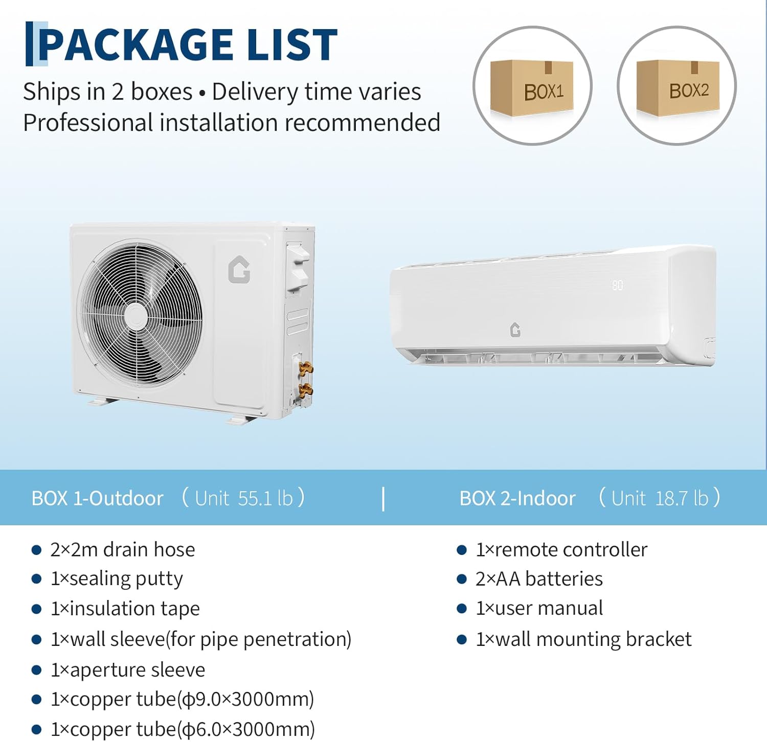 Air Conditioner Split Unit, 12,000 BTU All-Seasonal AC, SEER2 19, 115V, Sleep Mode, Auto Shut-Off, Timer Function, Energy Star Certificated, for Room Up 750 sq ft