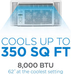 BLACK+DECKER Window Air Conditioner 8000 BTU, AC Window Unit Cools Up to 350 Square Feet, AC Unit with Remote Control, 3 Cooling Speeds and Fan Only Function, BD08WT6, White