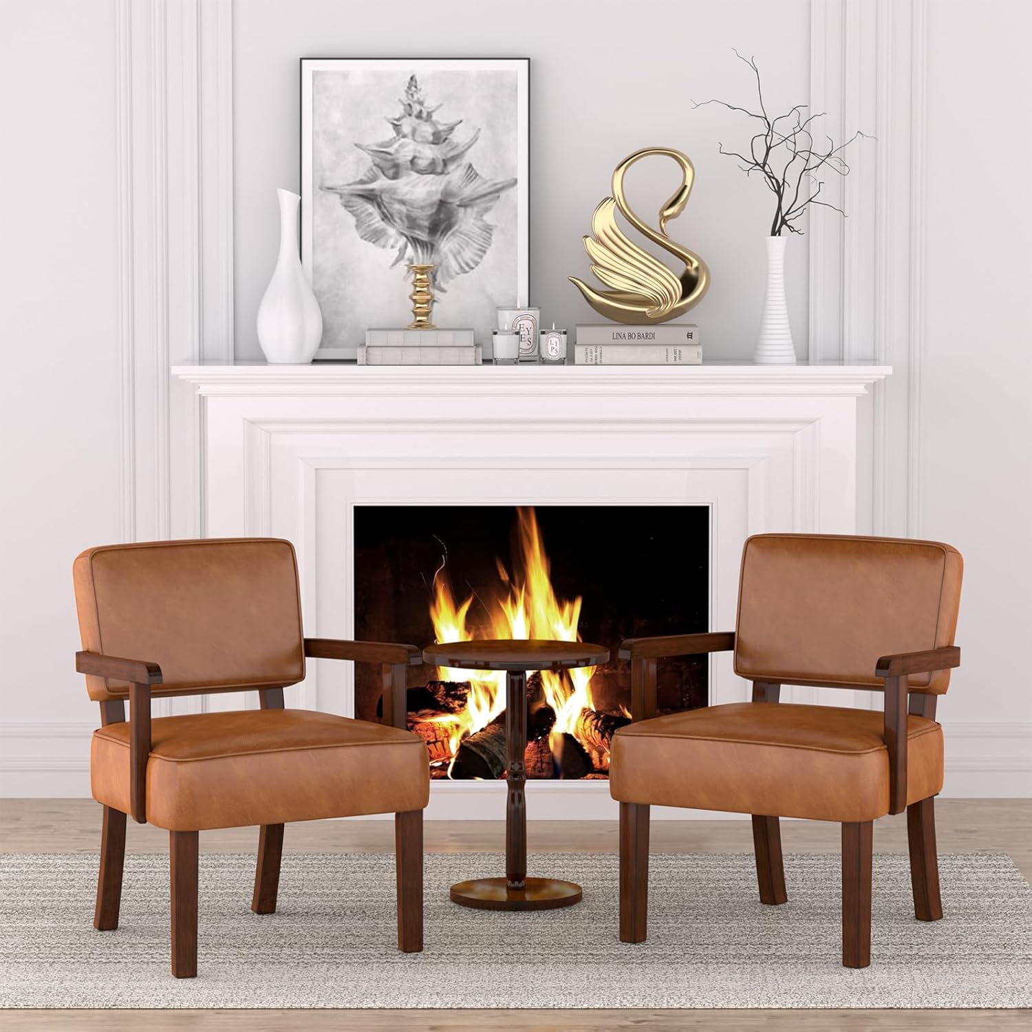 Accent Chair, PU Leather Living Room Chairs Oversize with Soft Seat and Armrests for Living Room Dinning Room Bedroom Reading Room Waiting Room