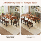 7-Piece Dining Table Set for 4-6, 63" Large Extendable Kitchen Table Set with 6 Chairs, Curved Backrest, Dining Room Table with Solid Metal Frame & MDF Board, Easy Assembly, Walnut